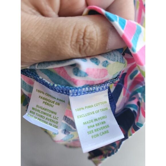 Lilly Pulitzer "Palmira" Pink Blue Palm Reader Pasley Cotton V-Neck Dress sz XS - Picture 10 of 11